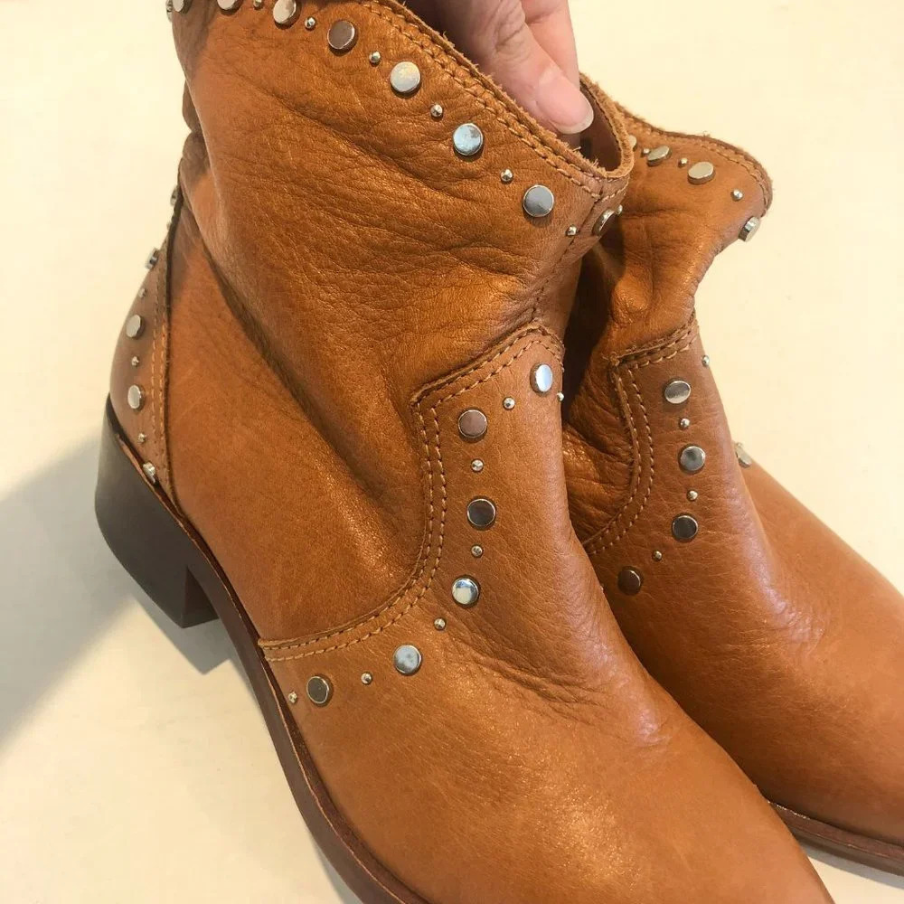 Dolce Vita 100% Leather Western Embellished Tan Cognac Ankle Booties Women's 5.5 - Picture 4 of 10